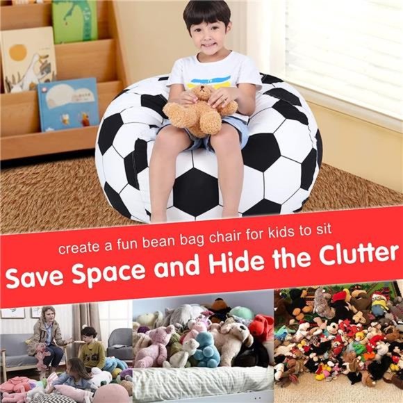 Stuffed Animal Storage Bean Bag Chair for Kids, Zipper Storage Bean Bag - Picture 3 of 5